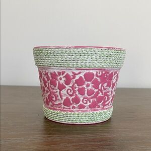 Pink Floral Embossed Planter with Green Trim